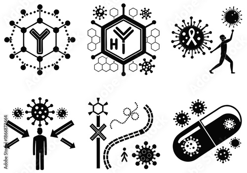 Abstract Antibody Drug Conjugate Black Silhouette Biotech Icons