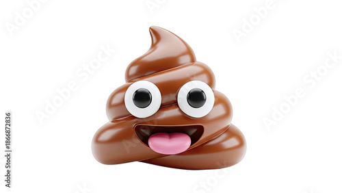 Smiling Poop Emoji with Googly Eyes and Pink Tongue