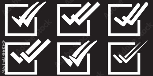 Double check in box icon tick symbol confirmation, approval, success icons. Check mark icon. Single and double ticks. Used in chat, tasks, and notifications sign On Transparent Background. EPS 10.