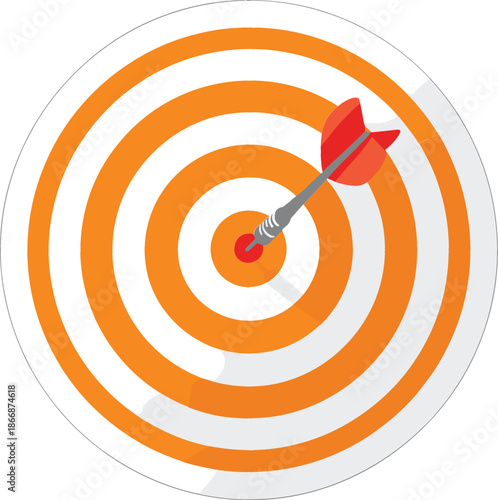 Bullseye target with red dart hitting the center vector illustration for business goals success achievement and marketing strategy concept.