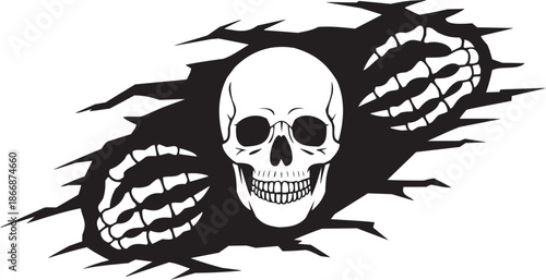 Skull icon set. Vector glyph pictograms of skull, torn effect, horror symbol, death mark, dramatic silhouette black illustration