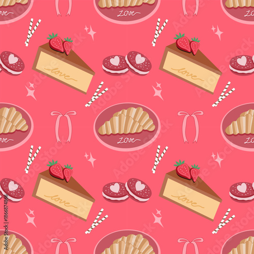 Valentine's Day Sweet Desserts Seamless Pattern