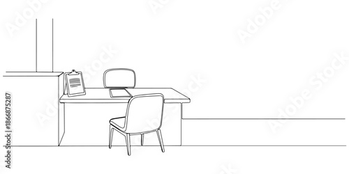 Continuous one line of a medical clinic receptionist, drawn vector illustration.