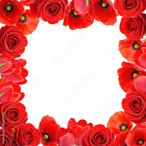 Vibrant red flower frame isolated on transparent background