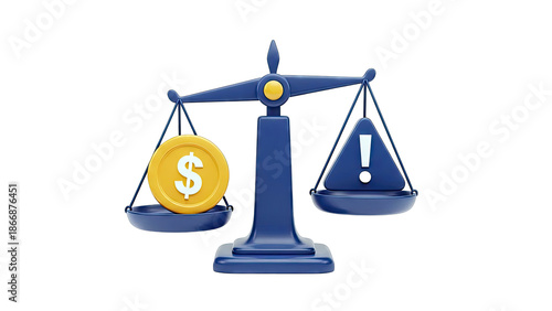 Balance Scale with Dollar Coin and Exclamation Mark