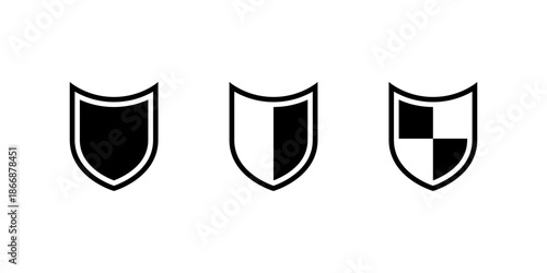 Shield protection icon set isolated on white background. Safety, security and privacy symbol