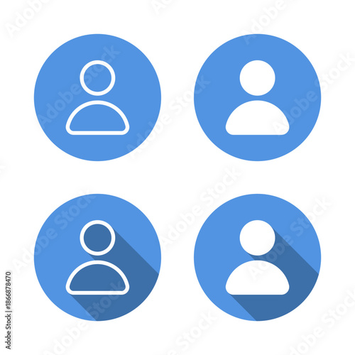 User profile icon set with long shadow. Account avatar symbol for social media identity