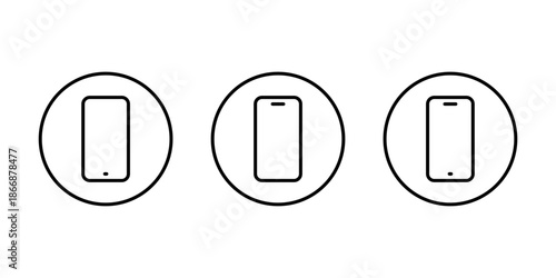 Smartphone outline icon set in circular line. Mobile phone symbol. Cellphone device sign