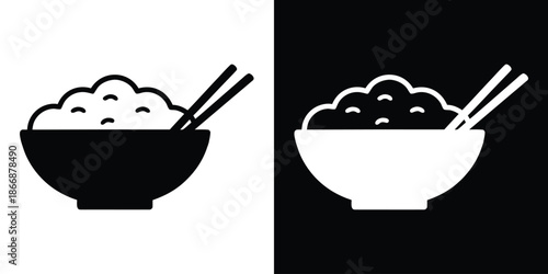 Rice bowl icon, rice bowl silhouette vector illustration, full rice bowl food vector icon