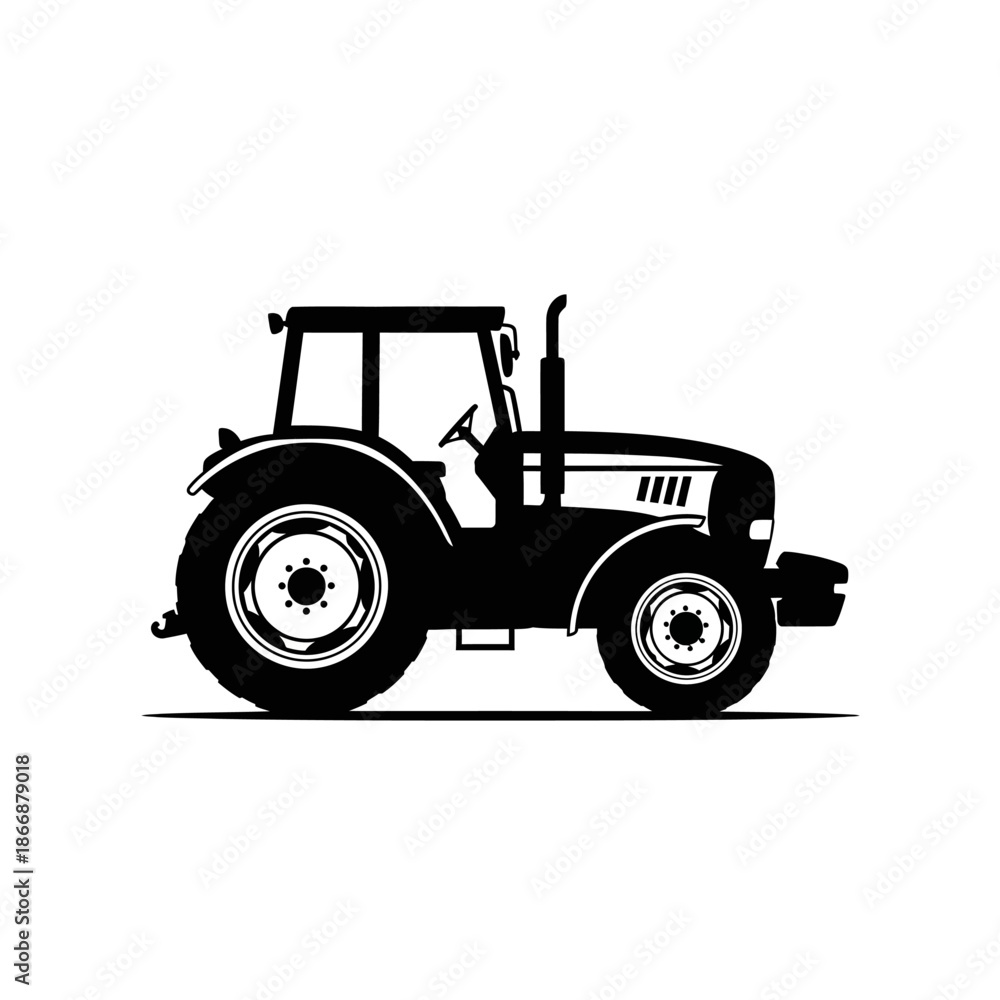 Obraz premium Black silhouette of a classic farm tractor side view on a white background