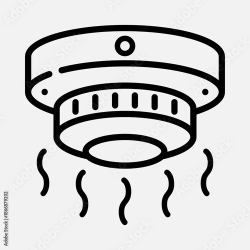 Line art icon of a smoke detector emitting wavy lines, symbolizing smoke or heat detection, for fire safety.