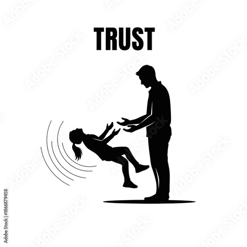 A man reaching to catch a falling woman symbolizing trust and support