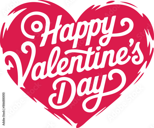Happy valentines day typography inside a bright pink heart shape