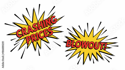 Crashing Prices Blowout Sale Burst Badges Promotion Vector Illustration