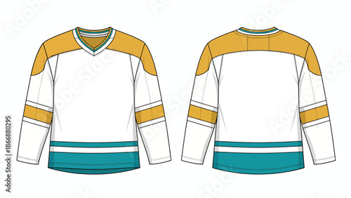 Ice Hockey Jersey Template Vector Mockup with Front and Back View, Yellow and Teal Athletic Sportswear Design