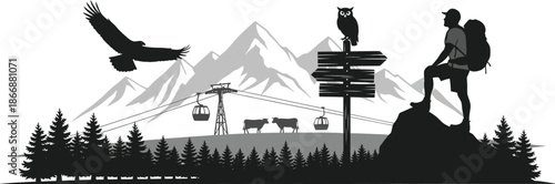 Stunning Mountain Tourism Vector Silhouettes. Vectors for Peak Travel Season Content