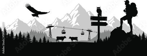 Mountain Range Silhouette Collection. Nature Tourism and Adventure. Vector