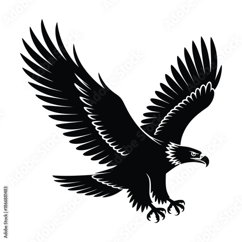 Eagle in mid-flight Vector, Silhouette, Illustration