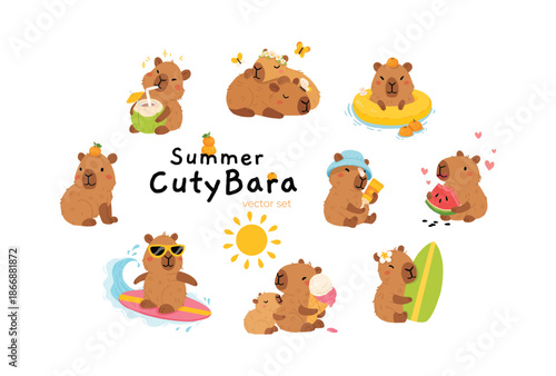 Adorable Capybaras Enjoying Various Summer Fun Activities.