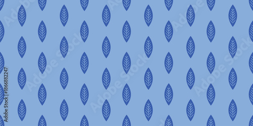 A simple leaf pattern in shades of blue, a cute and gentle minimalist design, and a continuous fabric pattern.