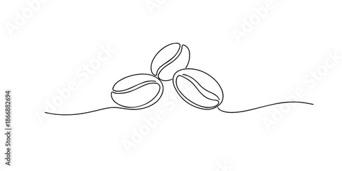 Hand drawn minimalist line illustration of a single coffee bean. Simple outline drawing symbolizing coffee culture, freshness, aroma, and natural food concept.
