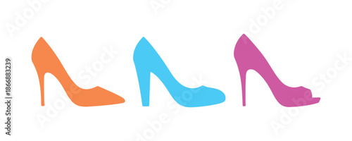 Women's shoe icon set, isolated on a clean white background. This colorful, hand-drawn vector illustration embodies fashion. It features a glamorous outline.