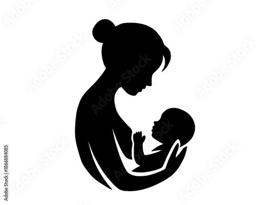 silhouette of mother breastfeeding baby, breastfeeding area symbol, vector illustration

