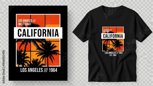 T-shirt design california west coast sunset