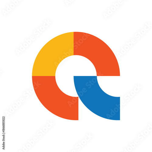 Free Download this is a flat logo design of an initial letter Q in simple flat geometric style in blue and orange color - GFXLoad