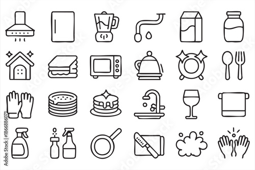 Domestic Kitchen Cleaning Icons for App Interfaces