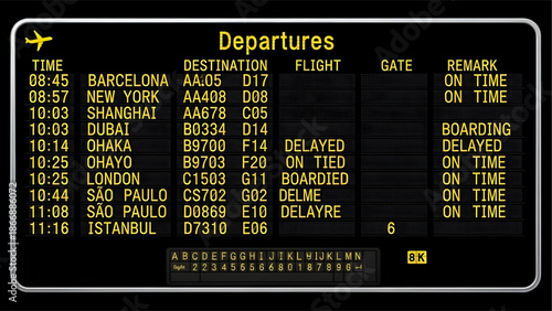 Departure board showing flight schedule