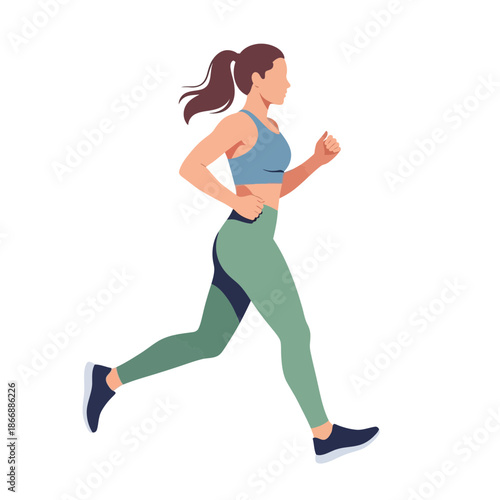 Dynamic Woman Runner in Sportswear, Engaging in Fitness and Exercise for an Active and Healthy Lifestyle. Modern Illustration for Wellness and Movement Concepts
