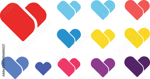 Valentine's day.Collection of colorful heart shape icons symbolizing love, health, and social media likes.