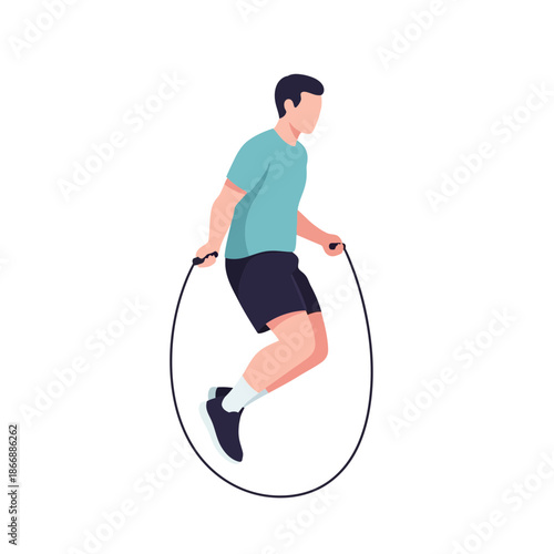 Athletic man jumping rope for exercise, cardio workout and fitness activity