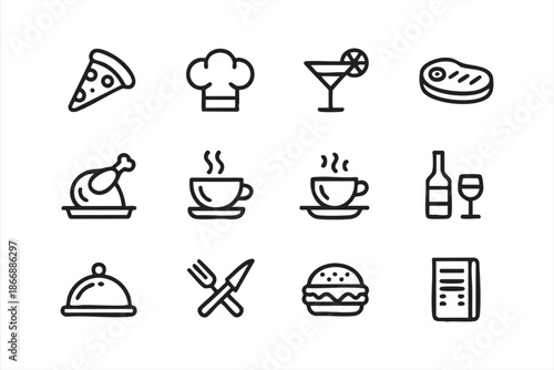 Hospitality and Food Line Icons for Digital Menu Interfaces