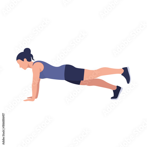 Vibrant illustration of a woman performing a challenging one-leg plank exercise, symbolizing core strength and dedicated fitness training. Ideal for promoting active lifestyles and wellness content