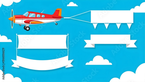 Airplane banner and blank ribbons set