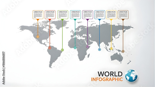 World map infographic with location pins