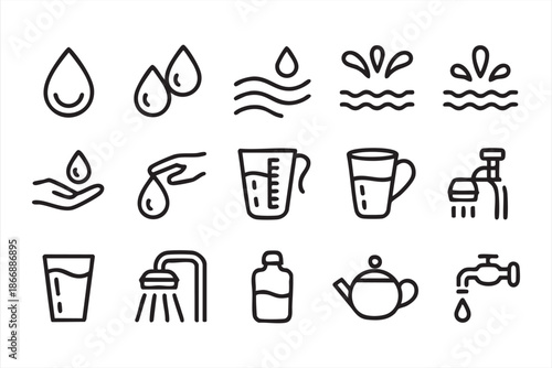 Water and Hydration Line Icons for UI, Apps, Dashboards, Web