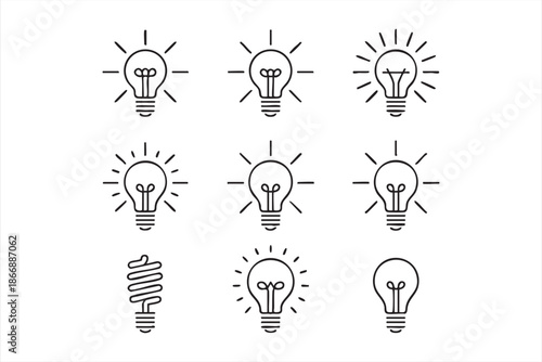 Lightbulb and Idea Line Icons for UI, Innovation, Energy Concepts