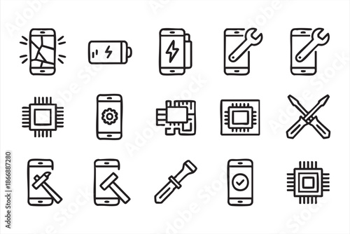Battery Charging and Device Repair Icons for Technology UI