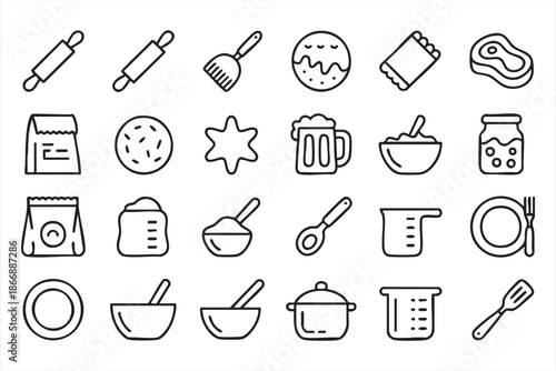 Cooking and Baking Utensil Line Icons for UI, Apps, Dashboards