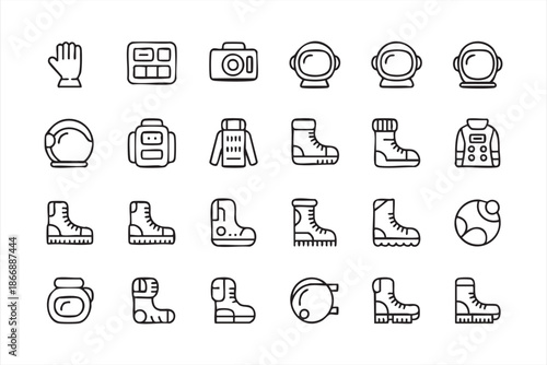Astronaut Suit and Space Gear Icons for Digital Interface Design