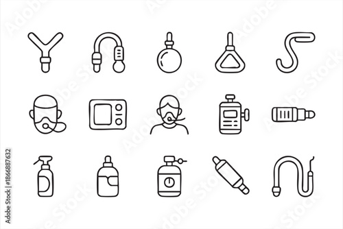 Medical Oxygen and Respiratory Line Icons for Healthcare UI Design