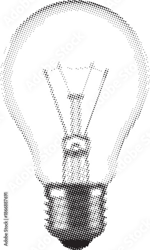 Classic light bulb rendered in a stylish halftone dot pattern for graphic design.