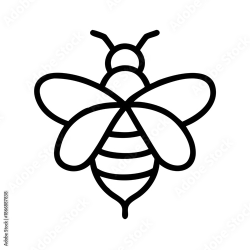Simple line art of bee with symmetrical wings and body  