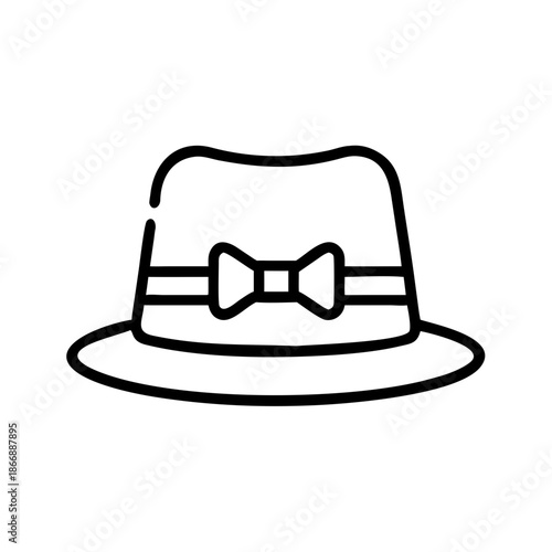 Line art illustration of a bowler hat with ribbon and bow  
