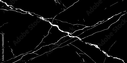 Abstract black marble texture with sharp white veins and natural stone cracks. High contrast luxury background ideal for interior design, wall tiles, countertops, branding, and modern architecture.