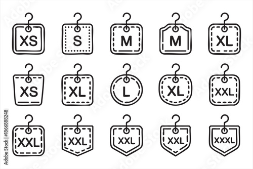 Clothing Size Tag Line Icons for UI, Fashion Ecommerce, Retail