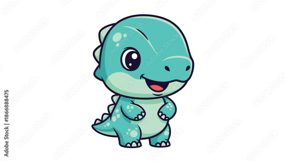 Obraz premium Adorable Cartoon Dinosaur Character Illustration on White Background 1.